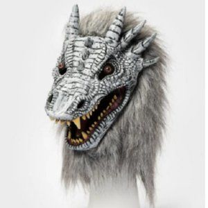 Boys Teens Deluxe Dragon Mask Halloween Costume Gray Headpiece Hyde and Eek NWT
